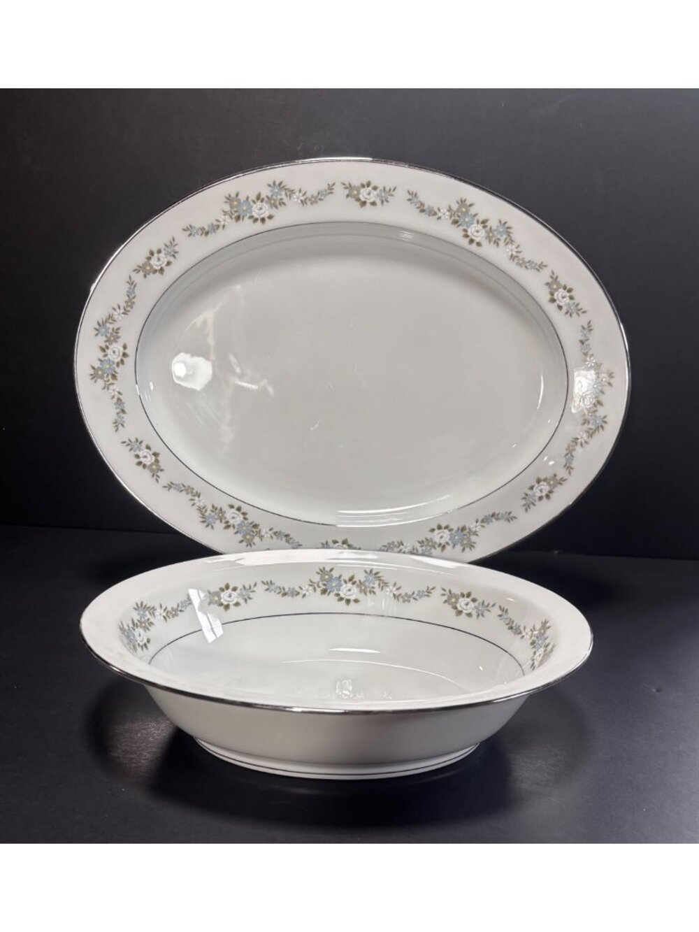Noritake Leonore Oval Serving Platter & Vegetable Bowl Set Japan Floral VTG 80s